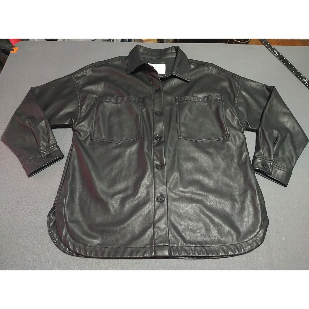 Celebrity Pink Pleather Shacket Women M Black Nightclub Dinner Disco Button Up